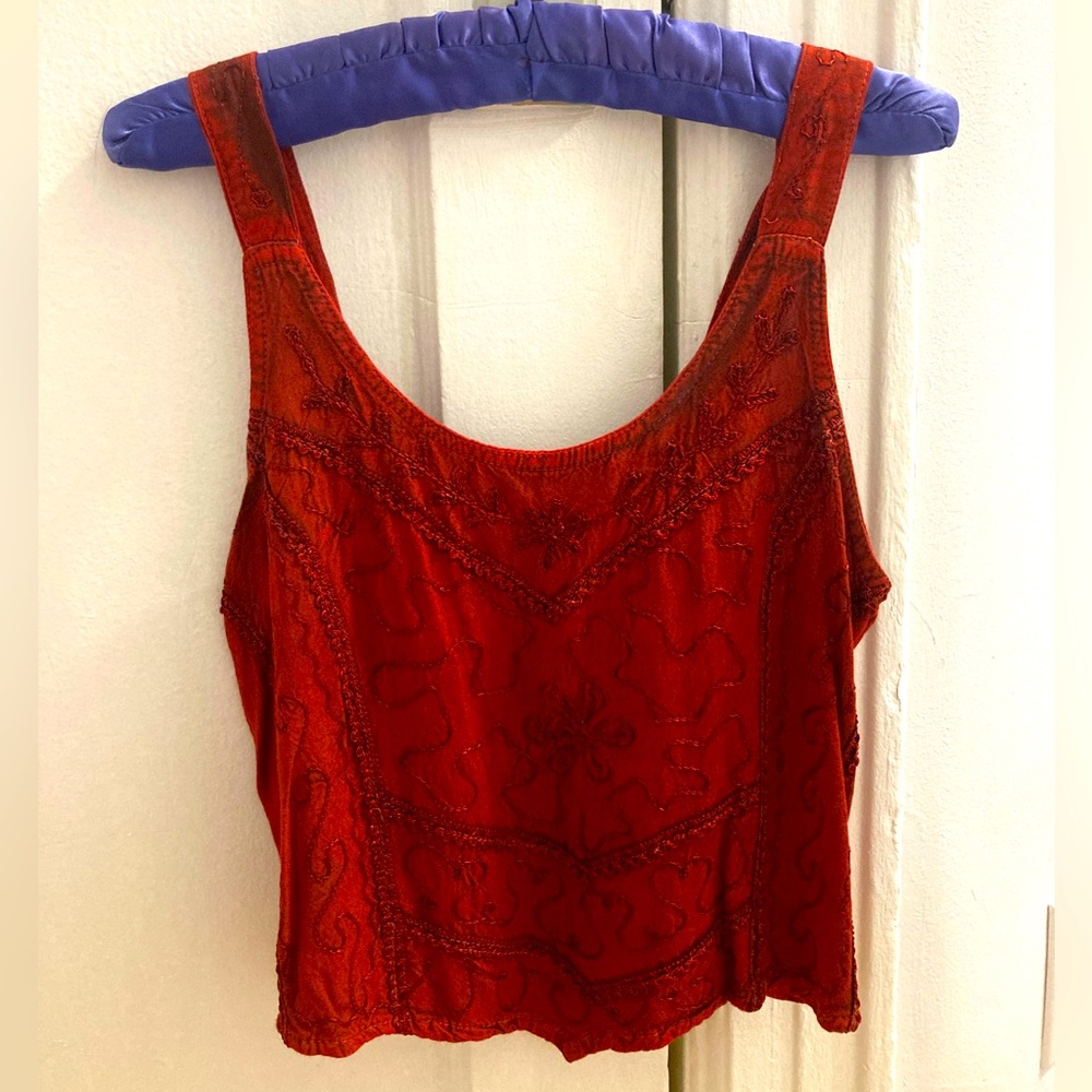 Hand embroidered rich red crop top